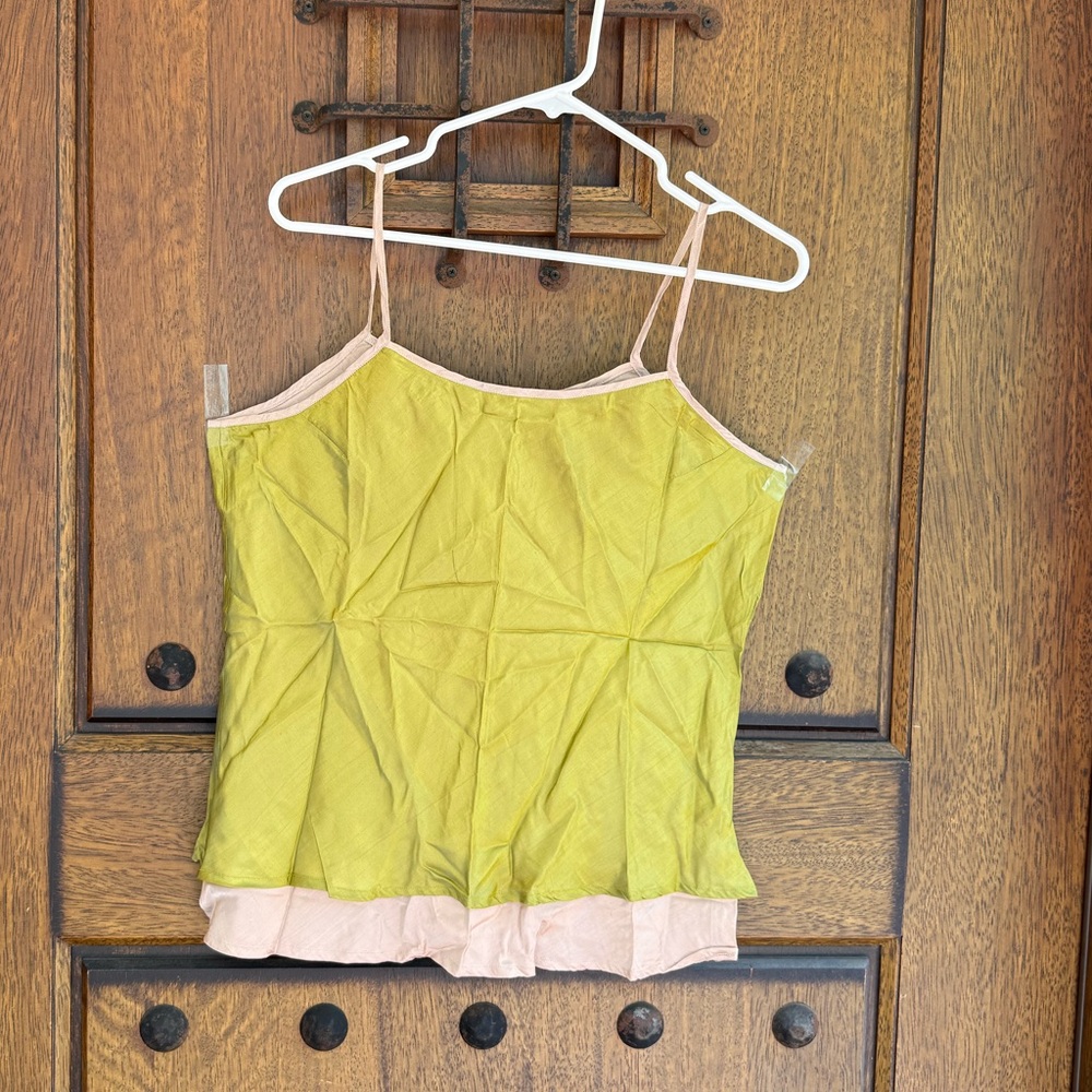 100% Silk  Stylish Green and Pink Women's Top Size XL